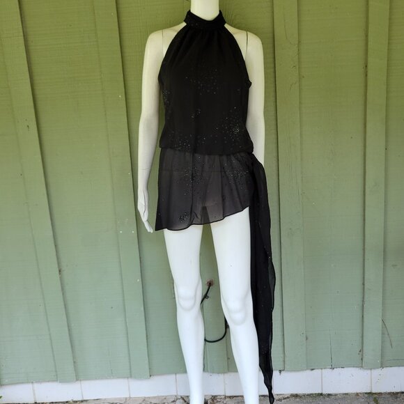 NEW JEFFREY & DARA Evenings Black Peplum Streamer Top 6 - Picture 3 of 5